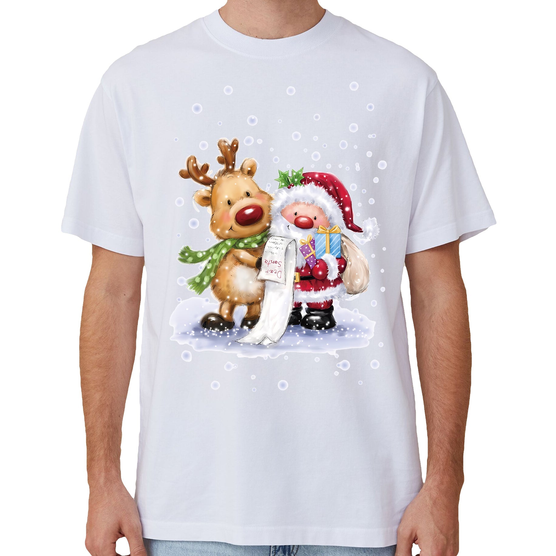 100% Cotton Christmas T Shirt Adult Unisex Tee Tops Funny Santa Party Custume Reading (White) L Unisex Costumes