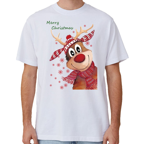 100% Cotton Christmas T Shirt Adult Unisex Tee Tops Funny Santa Party Custume Reindeer White Unisex Costumes