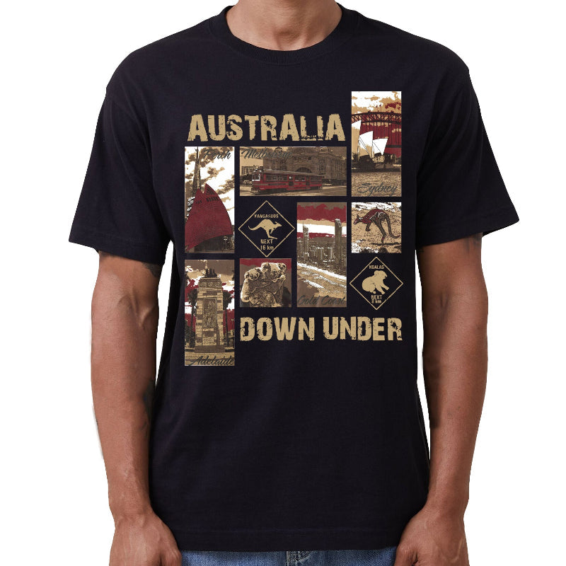 100% Cotton Australia Down Under Souvenir T Shirt Unisex Adult Iconic Tee Top Black T Shirts