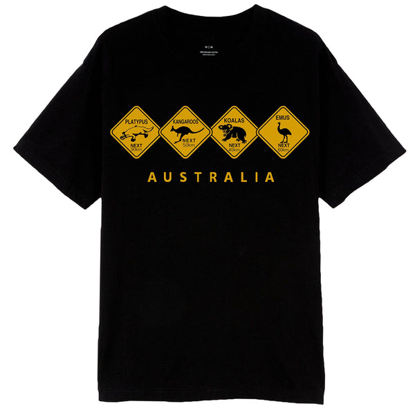Adult Unisex 100% Cotton T Shirt Australia Wildlife Road Sign Souvenir Tee Tops Black T Shirts