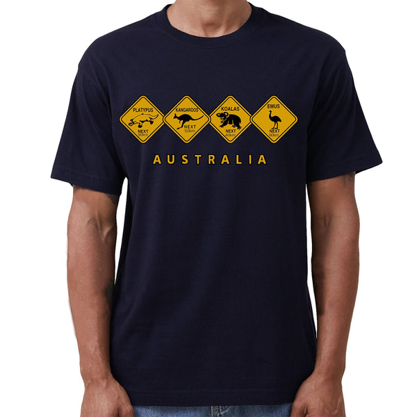 Adult Unisex 100% Cotton T Shirt Australia Wildlife Road Sign Souvenir Tee Tops Navy M T Shirts