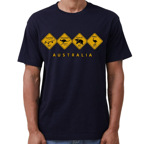 Adult Unisex 100% Cotton T Shirt Australia Wildlife Road Sign Souvenir Tee Tops Navy 3Xl T Shirts