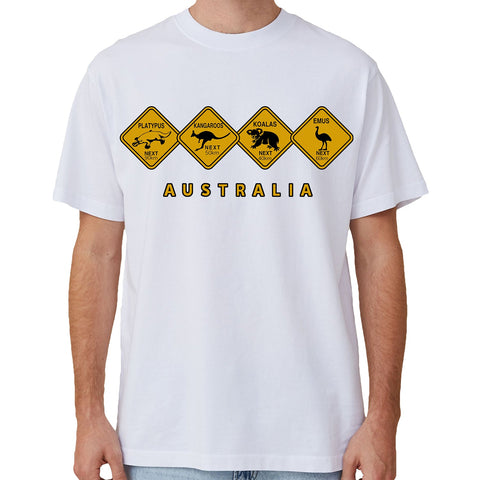 Adult Unisex 100% Cotton T Shirt Australia Wildlife Road Sign Souvenir Tee Tops White L Pants