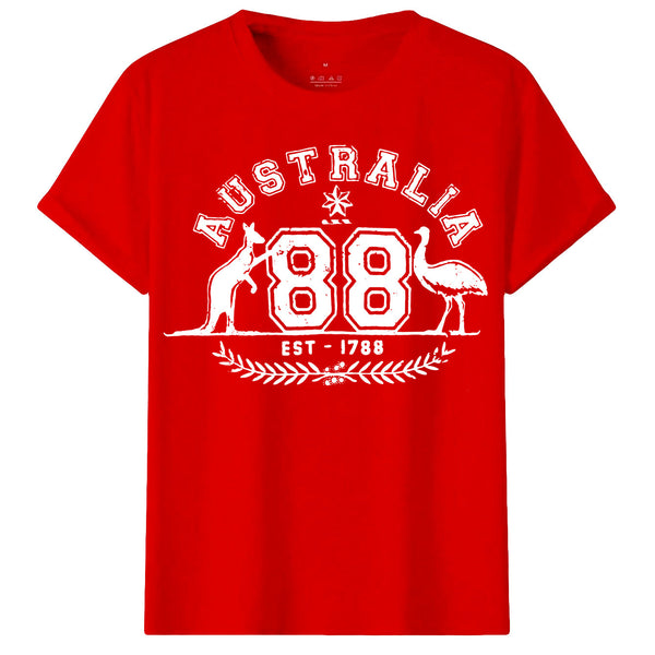 Red Adult Unisex 100% Cotton T Shirt Australia Kangaroo Emu Aussie Souvenir Tee Tops T Shirts