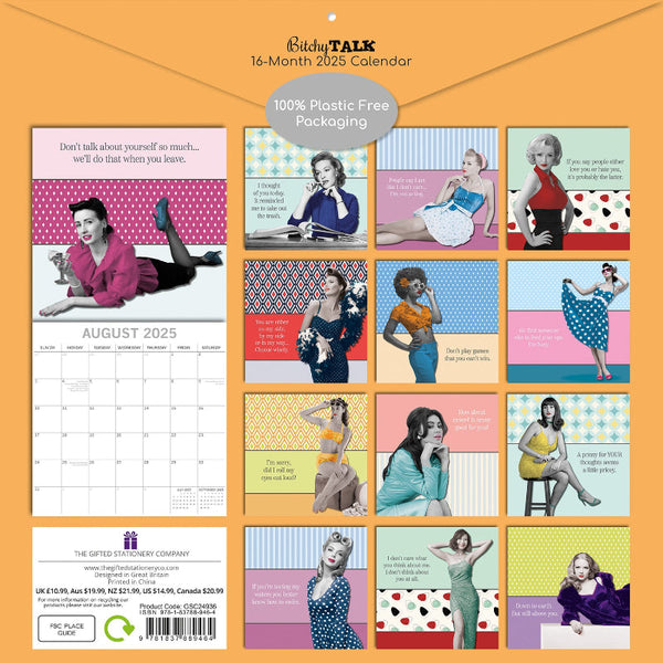 The Gifted Stationery Co. Bitchy Talk 2025 Square Wall Calendar 16 Months Premium Planner New Year Calendars (Current)