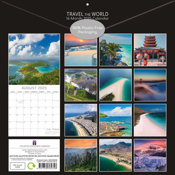 Travel The World 2025 Square Wall Calendar 16 Months New Year Xmas Planner Gift Calendars (Current)