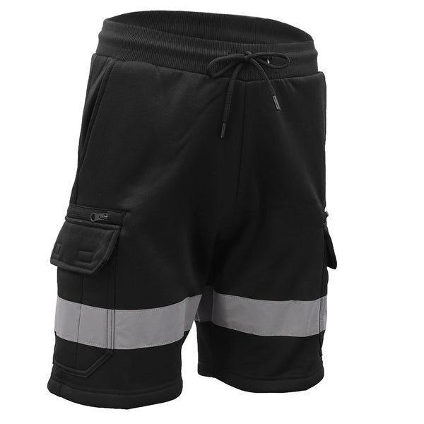 Hi Vis Fleece Work Cargo Shorts Reflective Tape Workwear Tradie Utility Pants Black M Men's Shorts