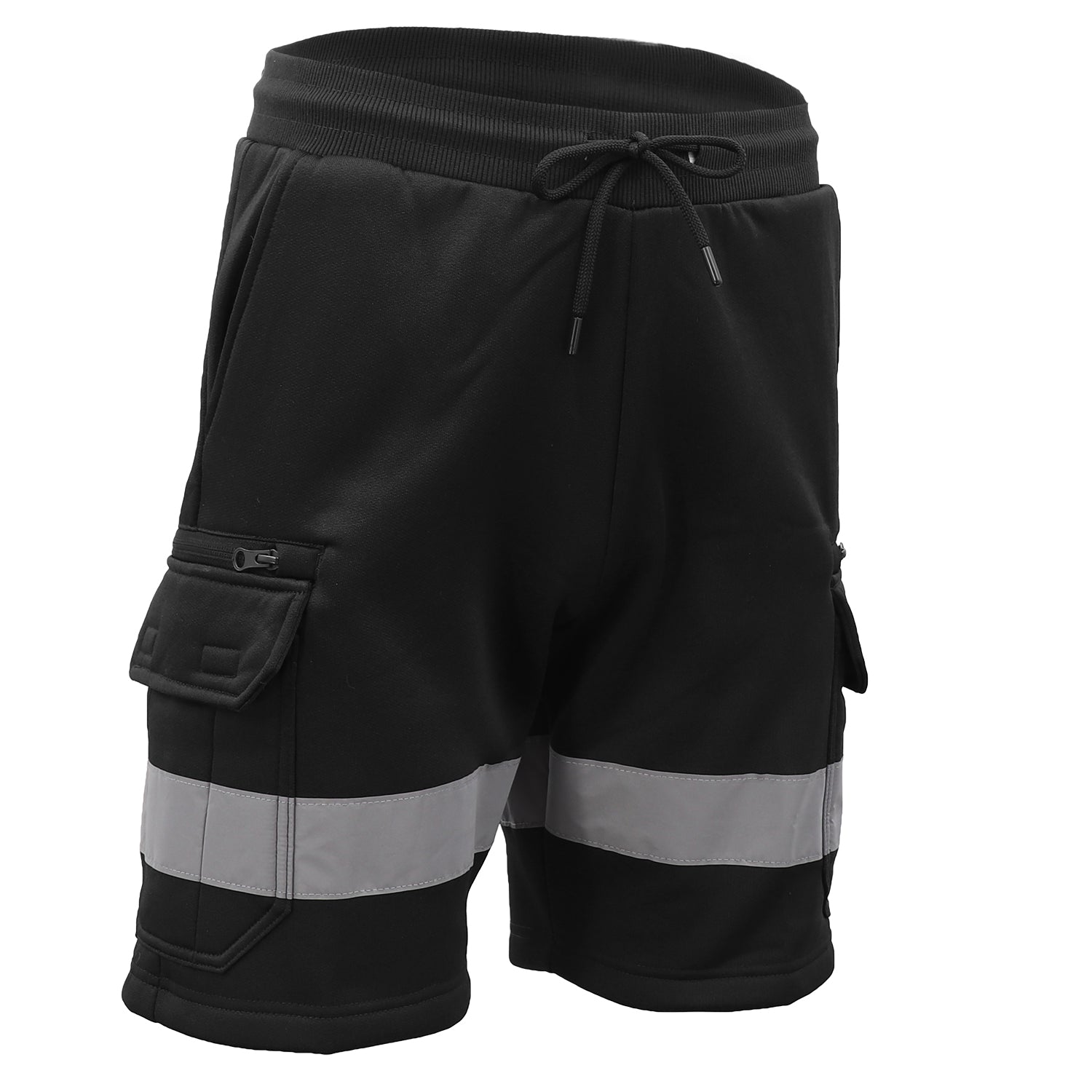 Hi Vis Fleece Work Cargo Shorts Reflective Tape Workwear Tradie Utility Pants Black L Men's Shorts