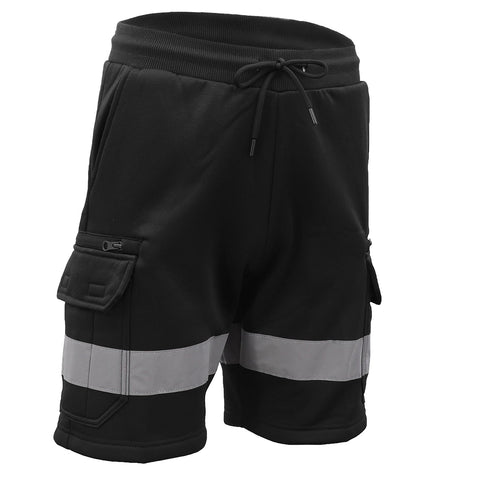 Hi Vis Fleece Work Cargo Shorts Reflective Tape Workwear Tradie Utility Pants Black L Men's Shorts
