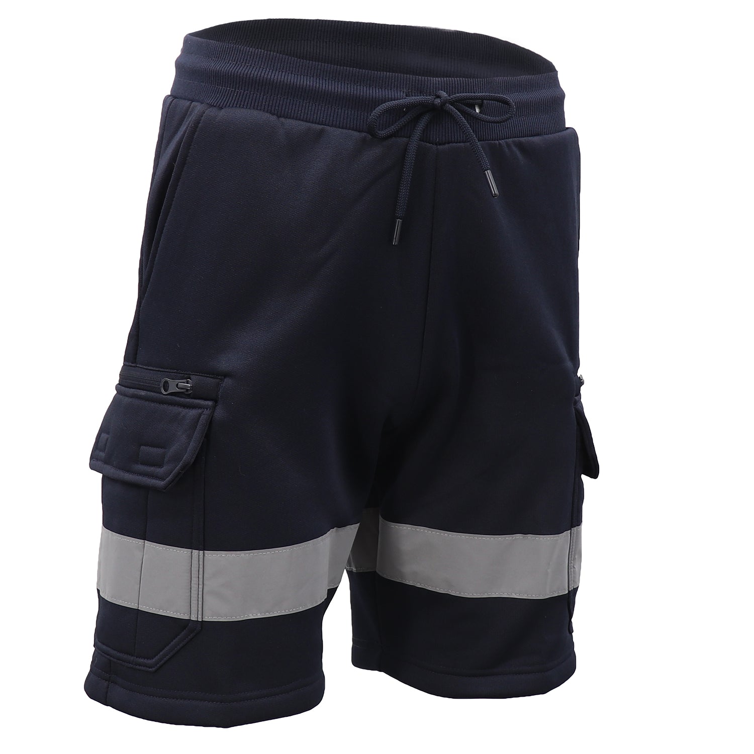 Hi Vis Fleece Work Cargo Shorts Reflective Tape Workwear Tradie Utility Pants Navy L Men's Shorts