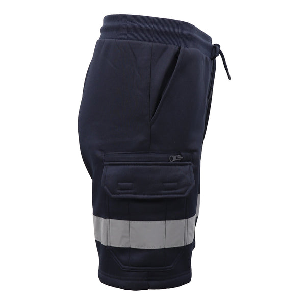 Hi Vis Fleece Work Cargo Shorts Reflective Tape Workwear Tradie Utility Pants Navy L Men's Shorts
