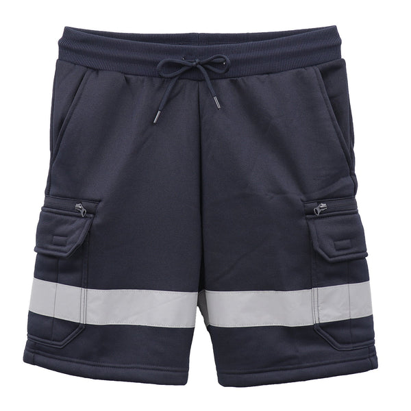 Hi Vis Fleece Work Cargo Shorts Reflective Tape Workwear Tradie Utility Pants Navy L Men's Shorts