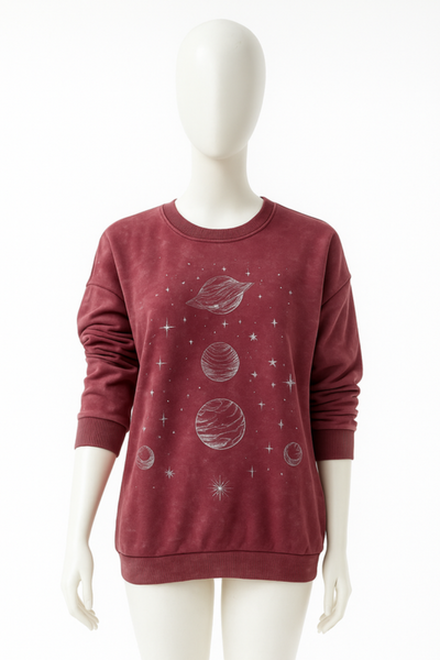 Mineral Wash Graphic Sweatshirt Burgundy Size Hoodies & Sweatshirts