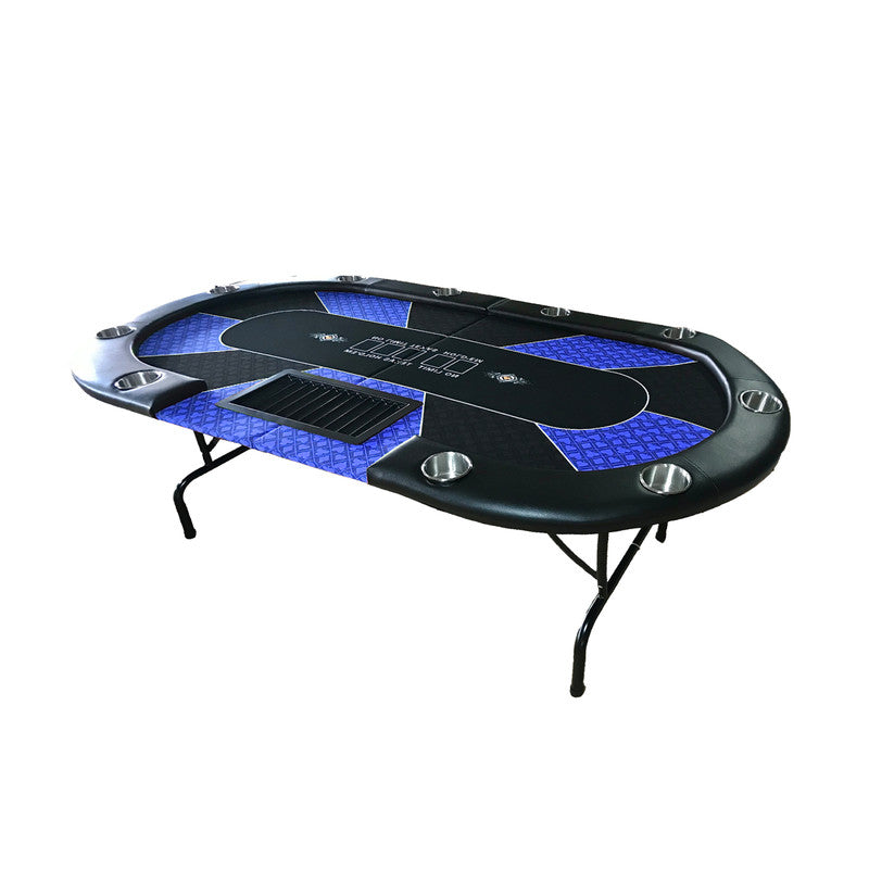 10 Player Foldable Blue Color Poker Table Blackjack Texas Holdem With Cup Holders Fireplace Pokers Tools