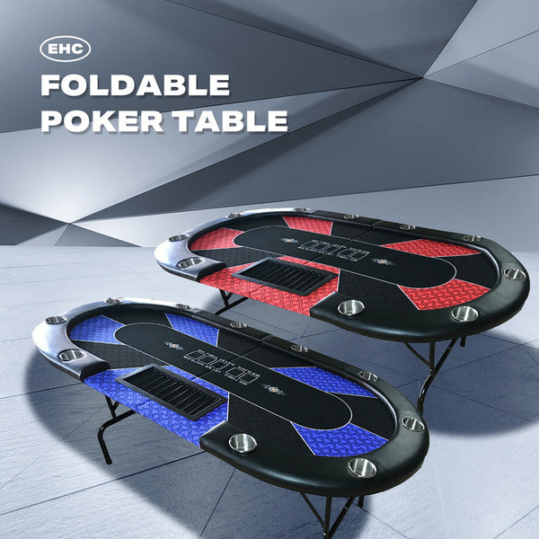10 Player Foldable Blue Color Poker Table Blackjack Texas Holdem With Cup Holders Fireplace Pokers Tools
