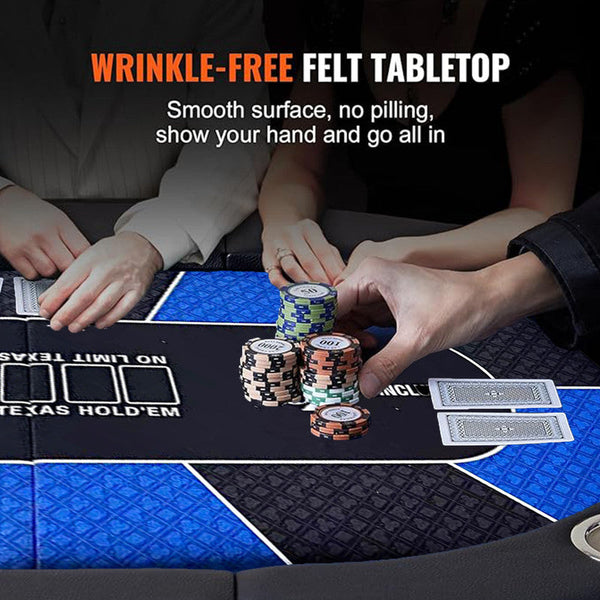 10 Player Foldable Blue Color Poker Table Blackjack Texas Holdem With Cup Holders Fireplace Pokers Tools