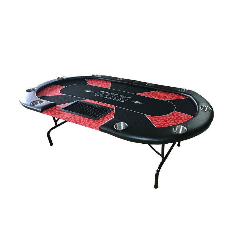 10 Player Foldable Red Color Poker Table Blackjack Texas Holdem With Cup Holders Card Tables