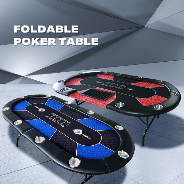 10 Player Foldable Red Color Poker Table Blackjack Texas Holdem With Cup Holders Card Tables
