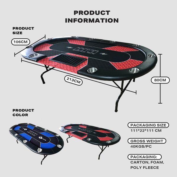 10 Player Foldable Red Color Poker Table Blackjack Texas Holdem With Cup Holders Card Tables