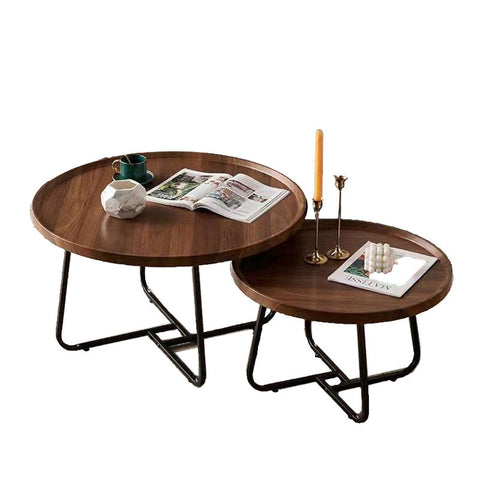 Ehc Removable Set Of 2 Round Coffee Table Walnut Nesting Side End Furniture Coffee Tables