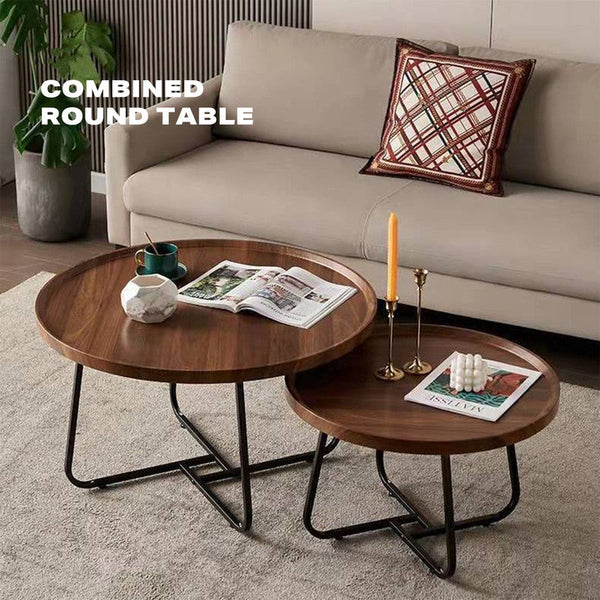 Ehc Removable Set Of 2 Round Coffee Table Walnut Nesting Side End Furniture Coffee Tables