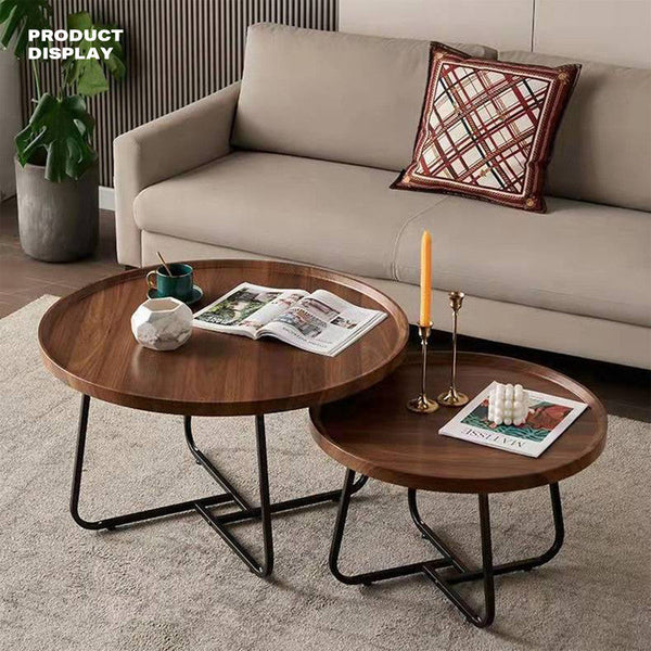 Ehc Removable Set Of 2 Round Coffee Table Walnut Nesting Side End Furniture Coffee Tables