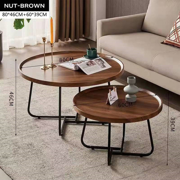 Ehc Removable Set Of 2 Round Coffee Table Walnut Nesting Side End Furniture Coffee Tables