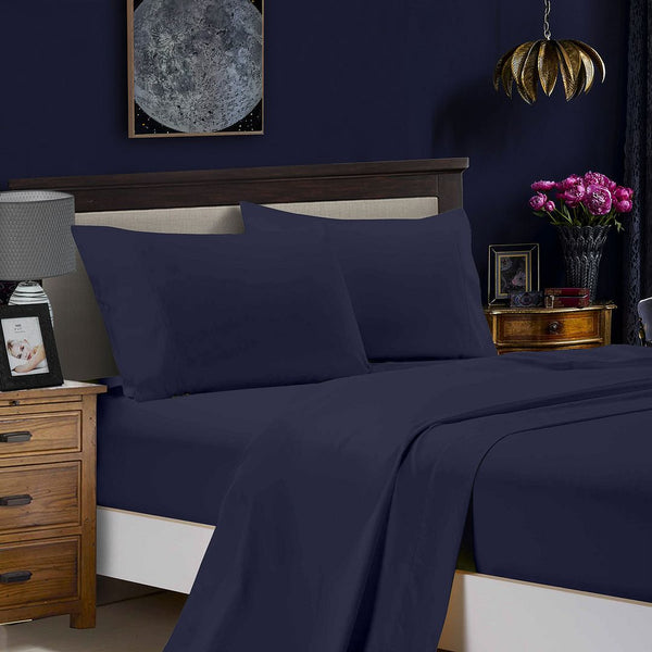 Sheets Fabric Fantastic 1000Tc Ultra Soft Super King Size Bed Midnight Blue Flat & Fitted Sheet Set