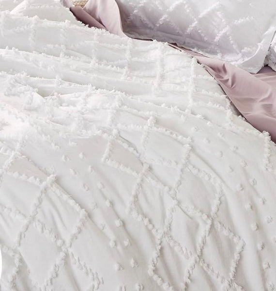 Tufted Boho Embroidery Quilt/Doona/Duvet Cover Set White Queen Size Queen Doonas