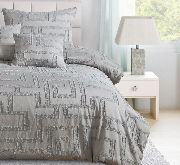 Tufted Jacquard Quilt/Doona/Duvet Cover Set Grey Queen Size Queen Doonas