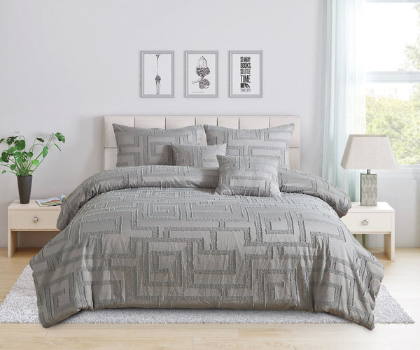 Tufted Jacquard Quilt/Doona/Duvet Cover Set Grey Super King Size Super King Doonas