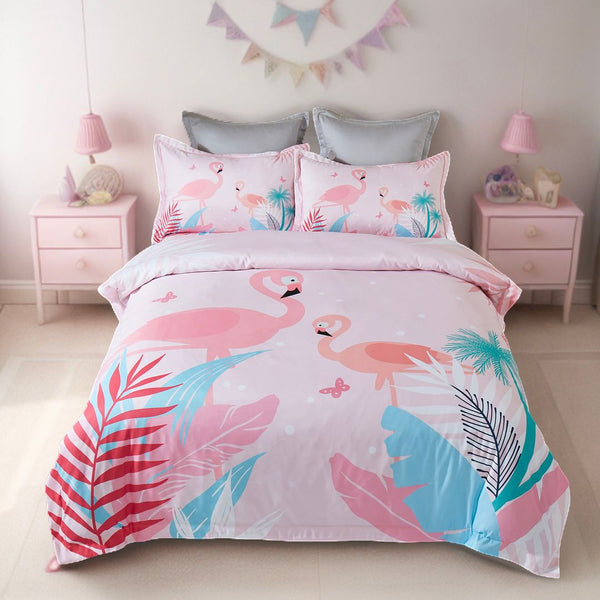 Flamingo Kids Quilt Cover Set King Single Size Quilt Covers