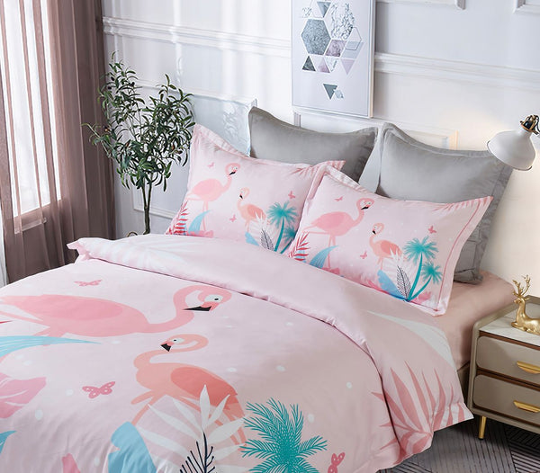 Flamingo Kids Quilt Cover Set King Single Size Quilt Covers