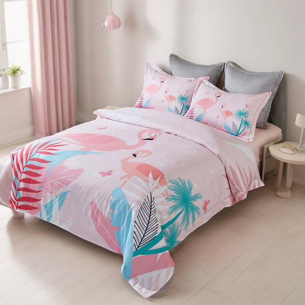 Flamingo Kids Quilt Cover Set King Single Size Quilt Covers