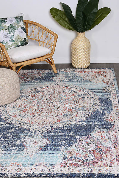 Hollow Medalion Transitional Navy Multi Rug 280X380 Rugs