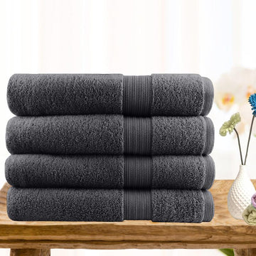 4 Piece Ultra Light Cotton Bath Towels In Charcoal Towels & Washcloths