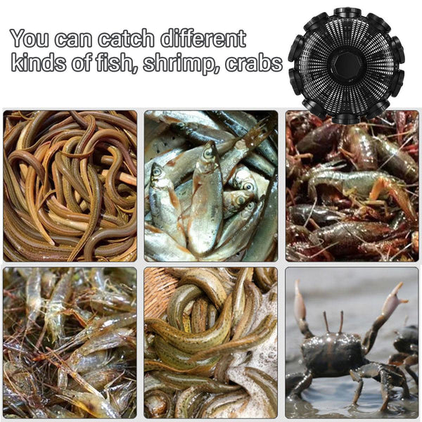 10 Hole Eel Fishing Trap Cage Loach Shrimp Net Folding Portable Catch Basket Nets