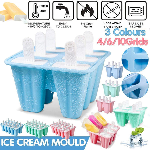 Silicone Ice Cream Mould Block Frozen Molds Icy Pole Jelly Popsicle Blue 10Grid Ice Cubes Trays & Moulds