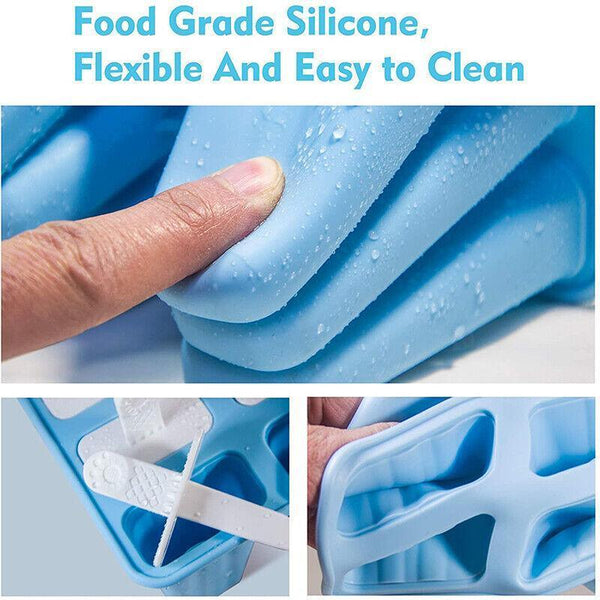 Silicone Ice Cream Mould Block Frozen Molds Icy Pole Jelly Popsicle Blue 10Grid Ice Cubes Trays & Moulds