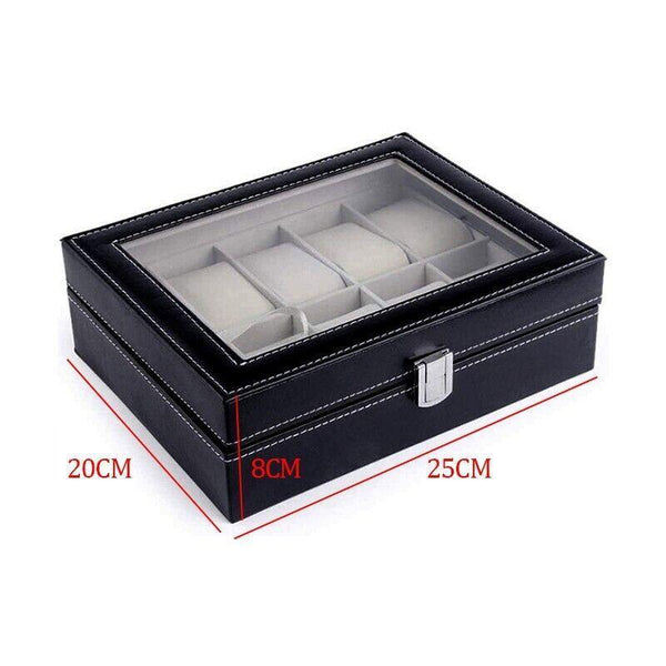 Leather Watch Jewelry Display Storage Holder Case 10 Grids Box Organizer Boxes & Cases
