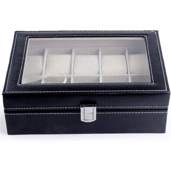 Leather Watch Jewelry Display Storage Holder Case 10 Grids Box Organizer Boxes & Cases
