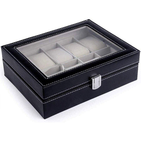 Leather Watch Jewelry Display Storage Holder Case 10 Grids Box Organizer Boxes & Cases