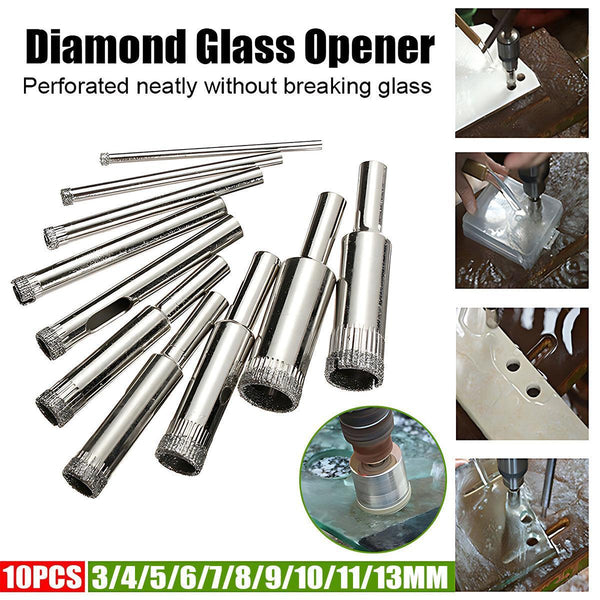 10 Pcs Diamond Glass Drill Bit Set Core Cutter & Saw Tool Power Drill Bits