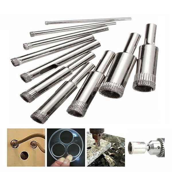 10 Pcs Diamond Glass Drill Bit Set Core Cutter & Saw Tool Power Drill Bits