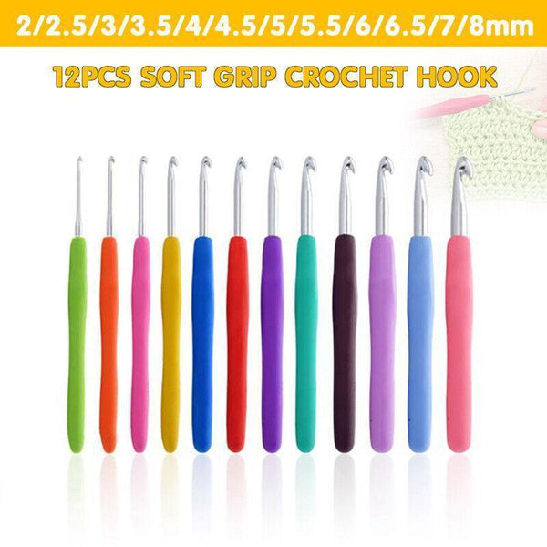 12Pcs Crochet Hook Set Soft Grip Colourful Aluminium Knitting Needles 2Mm To 8Mm Other Crocheting And Knitting