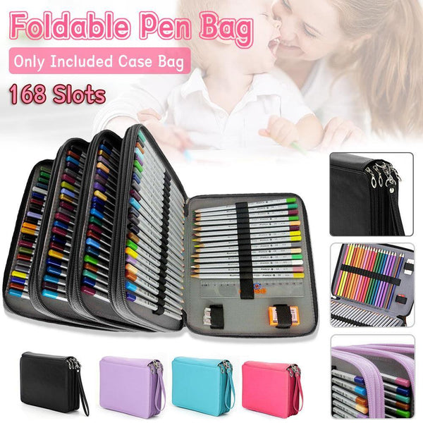 168 Slots Large Capacity Pencil Case Foldable Bag Make Up Storage Organizer Purple Pen Holders