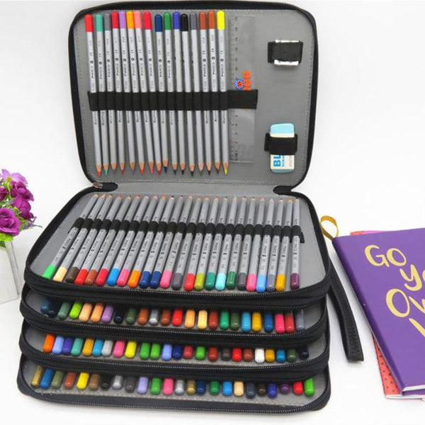 168 Slots Large Capacity Pencil Case Foldable Bag Make Up Storage Organizer Purple Pen Holders
