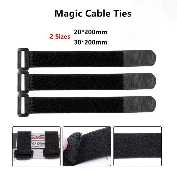 Magic Cable Ties Reusable Winder Coded Organiser Cords Hook Loop Black 20 X 200Mm 50Pcs Cable Ties & Organisers