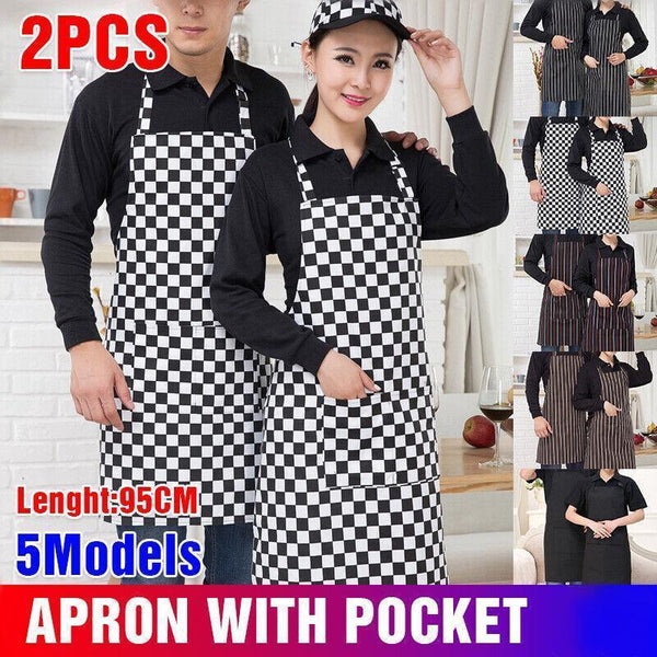Apron With Pocket 2Pcs Chef Butcher Kitchen Cooking Baking Restaurant Wear Black Aprons