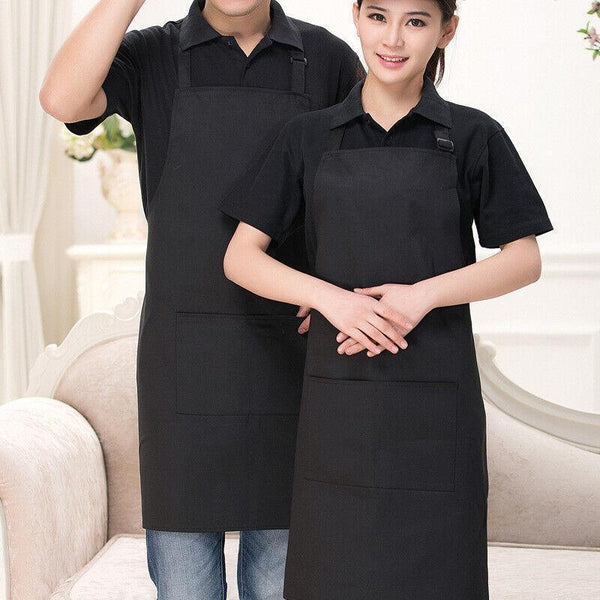 Apron With Pocket 2Pcs Chef Butcher Kitchen Cooking Baking Restaurant Wear Black Aprons
